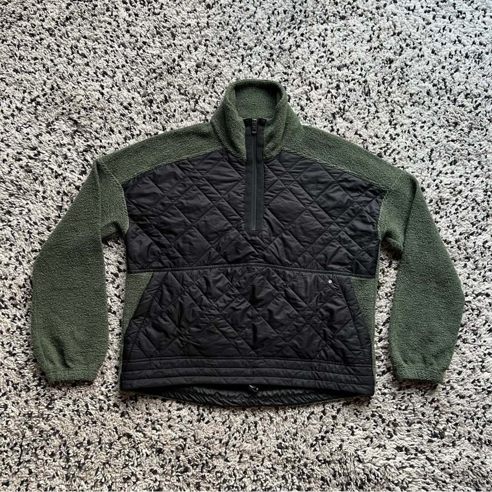 Prana Pullover Jacket Glen Ivy Green Black 1/4 Zip Quilted Women's Size Small